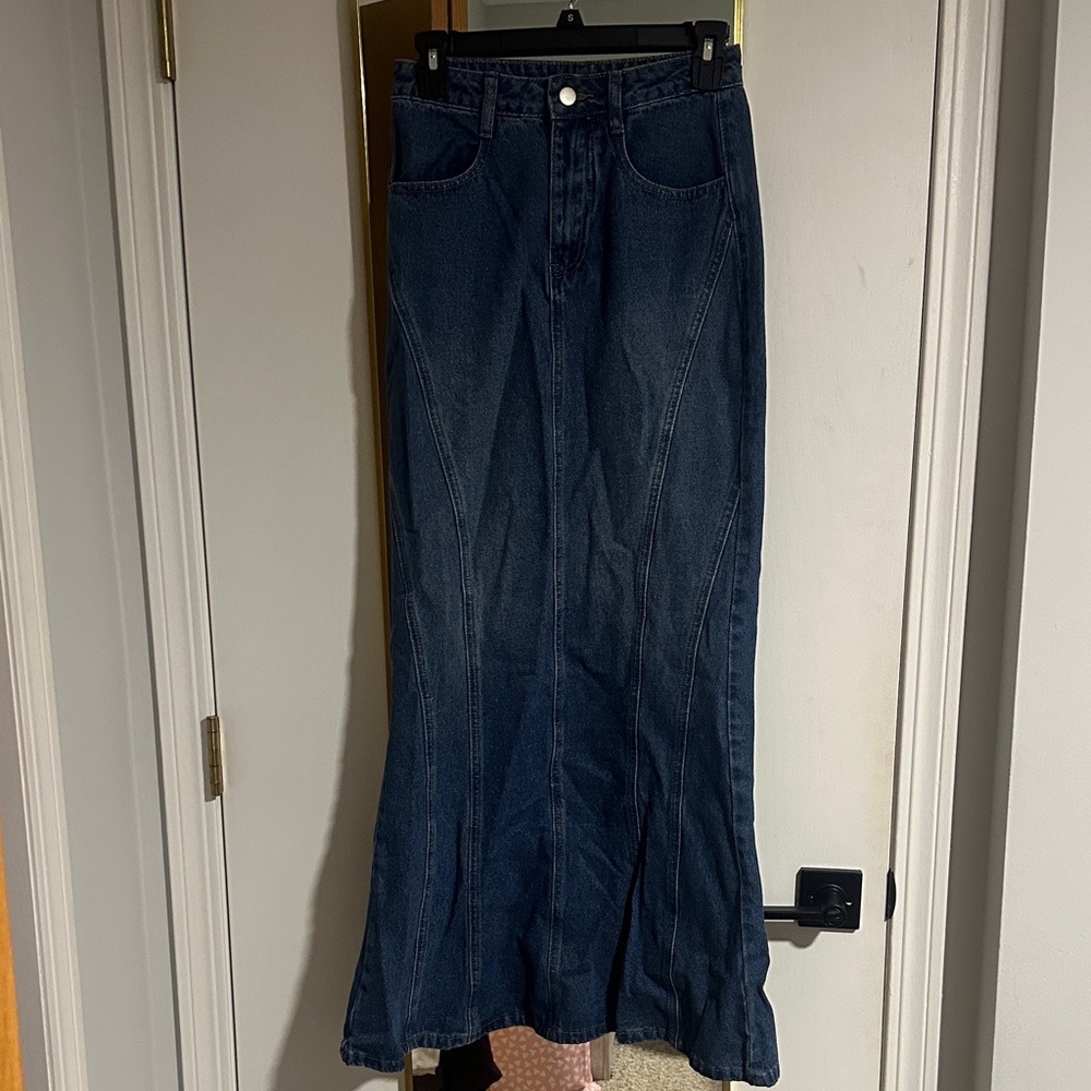 Women's Dark Blue Denim Mermaid Maxi Skirt